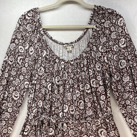 Boden Scoop Tiered Jersey Mini Dress Women’s Sz 6L Floral Boho Prairie Cottage - Picture 3 of 10